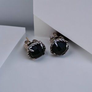 Petite  Stud Earrings in Sterling Silver with Black Orchid